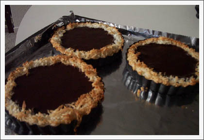 chocolate tarts with coconut crusts